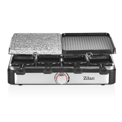 Zilan ZLN8863 raclette grill, 1500 W, 2 az 1-ben, alumínium sütőlap, tapadásmentes bevonat, hőfokszabályozó, kiegészítők